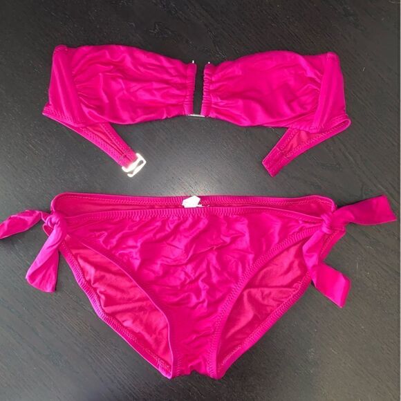 Mossimo Womens 2-Piece Bandeau Bra Tie Bikini Bottom Swimwear Pink Medium/Large - Picture 1 of 7